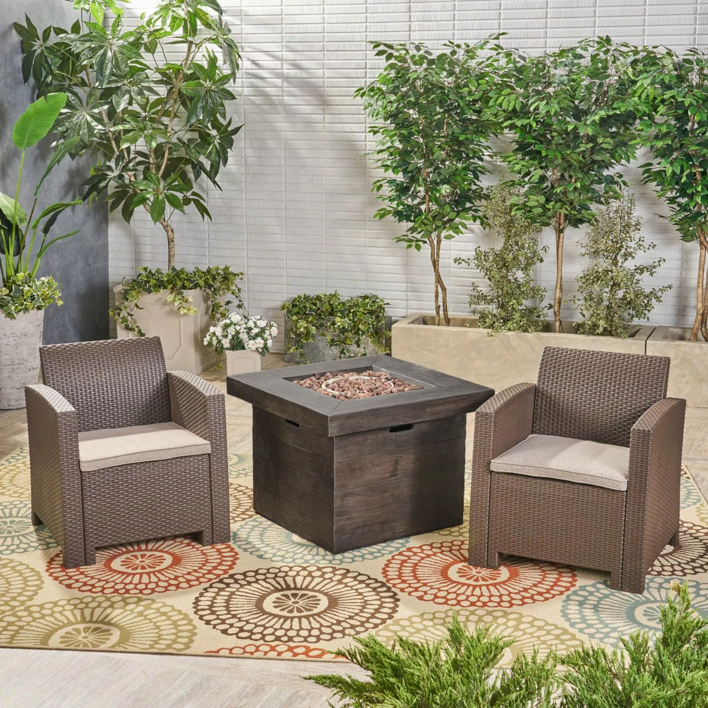 Cheap ๐ Best Selling Home Decor Conversation Sets Kaytlin Outdoor Faux Wicker Club Chair Set With Fire Pit - 2 Seater Brown And Mixed Beige ๐ 4 Cheap ๐ Best Selling Home Decor Conversation Sets Kaytlin Outdoor Faux Wicker Club Chair Set With Fire Pit - 2 Seater Brown And Mixed Beige ๐ - Image 4