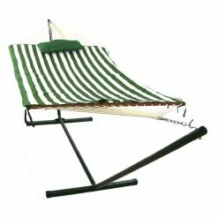 Cheap 🎁 Sunnydaze Decor Sunnydaze Striped Rope Single Hammock With Stand ✔️ -Hammocks store detail2NETH093