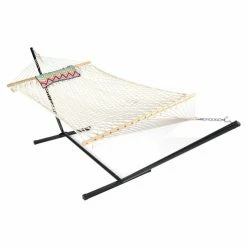 Best Sale ⭐ Sunnydaze Decor Chevron 12 Ft. Rope Hammock With Steel Stand ⌛ -Hammocks store detail2NETH491