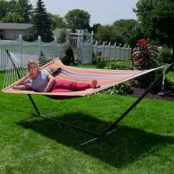 Promo 🔔 Sunnydaze Decor Quilted 2 Person Freestanding 15 Ft. Hammock With Spreader Bar And Stand ✨ -Hammocks store detail2NETH508