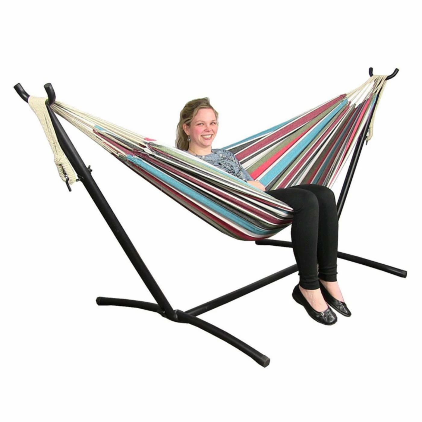 New ๐ Fabric Sunnydaze Decor Brazilian Double Hammock With Stand ๐ 4 New ๐ Fabric Sunnydaze Decor Brazilian Double Hammock With Stand ๐ - Image 4