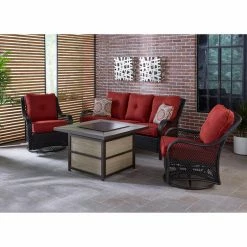 Promo ❤️ Conversation Sets Hanover Orleans Wicker Square Fire Pit Patio Conversation Set 😍 -Hammocks store detail3ALMO1318