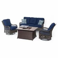 Wholesale 😉 Conversation Sets Hanover Orleans 4 Piece Wicker Fire Pit Conversation Set ✔️ -Hammocks store detail3ALMO319