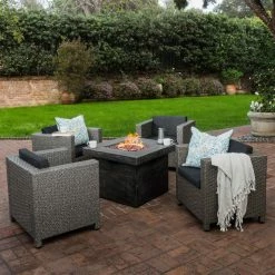 New ⌛ Conversation Sets HN Outdoor Prater Wicker 4 Piece Fire Pit Patio Set 🎁 -Hammocks store detail3BSHD3352