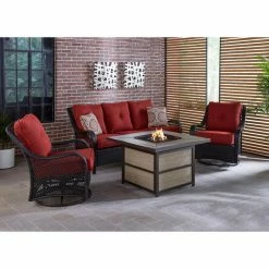 Promo ❤️ Conversation Sets Hanover Orleans Wicker Square Fire Pit Patio Conversation Set 😍 -Hammocks store detail4ALMO1318