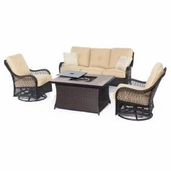 Wholesale 😉 Conversation Sets Hanover Orleans 4 Piece Wicker Fire Pit Conversation Set ✔️ -Hammocks store detail4ALMO319
