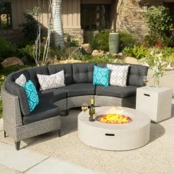 New 😀 Best Selling Home Conversation Sets Navagio Wicker 6 Piece Half Round Fire Pit Patio Set 💯 -Hammocks store detail4BSHD3350