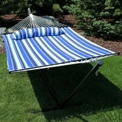 Promo 🔔 Sunnydaze Decor Quilted 2 Person Freestanding 15 Ft. Hammock With Spreader Bar And Stand ✨ -Hammocks store detail4NETH508