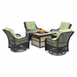 Promo 👍 Conversation Sets Hanover Orleans Wicker Fire Pit Patio Chat Set 🤩 -Hammocks store detail5ALMO1319