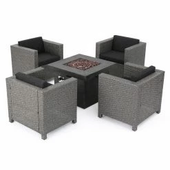 New ⌛ Conversation Sets HN Outdoor Prater Wicker 4 Piece Fire Pit Patio Set 🎁 -Hammocks store detail5BSHD3352