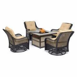 Promo 👍 Conversation Sets Hanover Orleans Wicker Fire Pit Patio Chat Set 🤩 -Hammocks store detail7ALMO1319