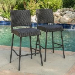 Buy ⌛ Best Selling Home Side Chairs Simone Patio Wicker Barstools 🔔 -Hammocks store detail7BSHD2272
