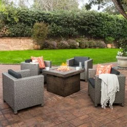 New ⌛ Conversation Sets HN Outdoor Prater Wicker 4 Piece Fire Pit Patio Set 🎁 -Hammocks store detail7BSHD3352