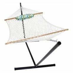 New ✔️ Sunnydaze Decor Blue And Green Chevron Cotton Rope Hammock 🎉 -Hammocks store detail7NETH817