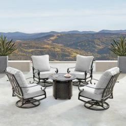 Wholesale 😍 Conversation Sets Oakland Living Rica Ritz Aluminum 5 Piece Propane Fire Pit Chat Set 🔔 -Hammocks store detail7OL1080
