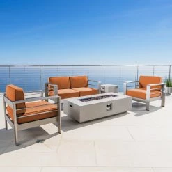 Top 10 🔥 Best Selling Home Conversation Sets Cape Coral Aluminum 5 Piece Fire Pit Patio Set 🛒 -Hammocks store detailBSHD3359