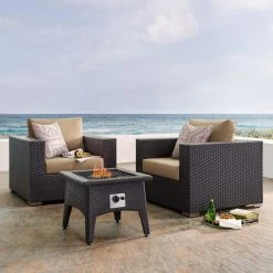 Promo 🔥 Conversation Sets Modway Convene 3 Piece Outdoor Patio Set With Fire Pit 😉 -Hammocks store detailEEI2438