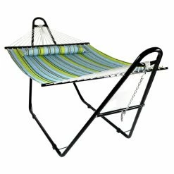 Best Sale 🥰 Sunnydaze Decor Quilted Double Fabric Hammock With Universal Steel Stand 🎁 -Hammocks store detailNETH481