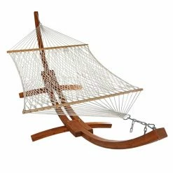 Best Sale 🥰 Sunnydaze Decor Double Wide 13 Ft. Rope Hammock With Spreader Bars And Curved Arc Wood Stand 🌟 9 Best Sale 🥰 Sunnydaze Decor Double Wide 13 Ft. Rope Hammock With Spreader Bars And Curved Arc Wood Stand 🌟 -Hammocks store detailNETH486