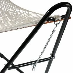 New 🌟 Sunnydaze Decor Double Wide 12 Ft. Rope Hammock With Spreader Bars And Steel Stand ⭐ -Hammocks store detailNETH487