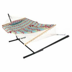 Best Sale ⭐ Sunnydaze Decor Chevron 12 Ft. Rope Hammock With Steel Stand ⌛ -Hammocks store detailNETH491
