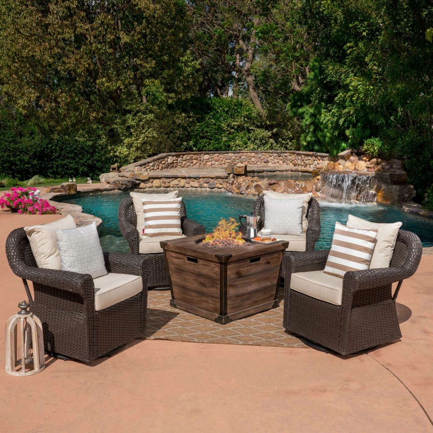 Cheap ๐ Best Selling Home Decor Conversation Sets Naliya Outdoor Wicker 4 Seater Swivel Club Chairs With Fire Pit Set ๐ 2 Cheap ๐ Best Selling Home Decor Conversation Sets Naliya Outdoor Wicker 4 Seater Swivel Club Chairs With Fire Pit Set ๐ - Image 2