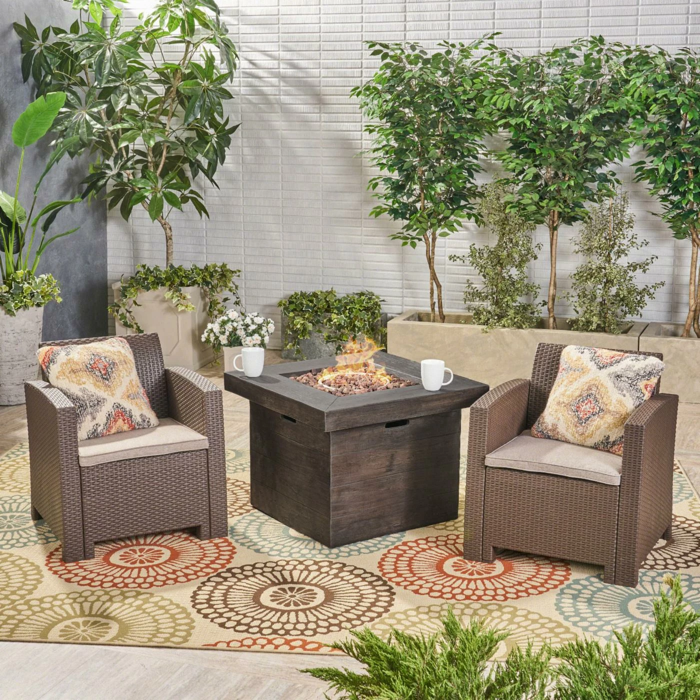 Cheap ๐ Best Selling Home Decor Conversation Sets Kaytlin Outdoor Faux Wicker Club Chair Set With Fire Pit - 2 Seater Brown And Mixed Beige ๐ 2 Cheap ๐ Best Selling Home Decor Conversation Sets Kaytlin Outdoor Faux Wicker Club Chair Set With Fire Pit - 2 Seater Brown And Mixed Beige ๐ - Image 2