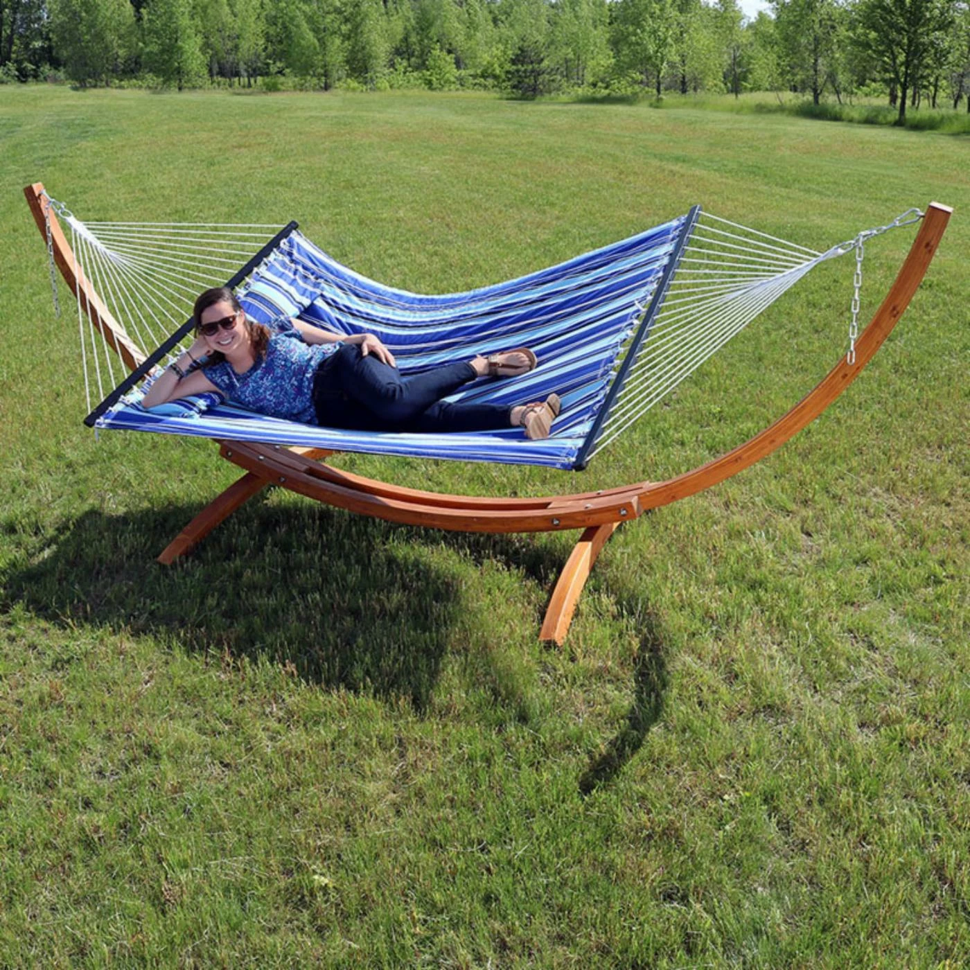 Best Sale π Sunnydaze Decor Quilted 12 Ft. Double Fabric Hammock With Curved Arc Stand π 2 Best Sale π Sunnydaze Decor Quilted 12 Ft. Double Fabric Hammock With Curved Arc Stand π - Image 2