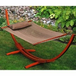 Best Pirce 🤩 Rope Algoma 12 Ft. Wooden Arc Stand With Caribbean Hammock And Pillow 🌟