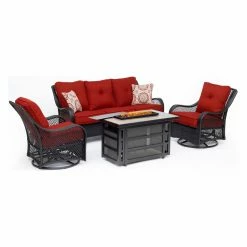 New 𧨠Conversation Sets Hanover Orleans Wicker Rectangular Fire Pit Patio Conversation Set π