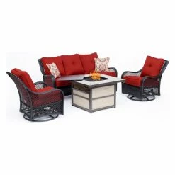 Promo ❤️ Conversation Sets Hanover Orleans Wicker Square Fire Pit Patio Conversation Set 😍