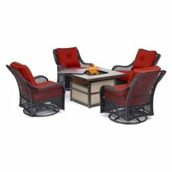 Promo 👍 Conversation Sets Hanover Orleans Wicker Fire Pit Patio Chat Set 🤩