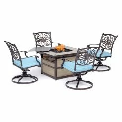 Flash Sale ⭐ Conversation Sets Hanover Traditions Aluminum Rectangular Fire Pit Patio Chat Set ✨