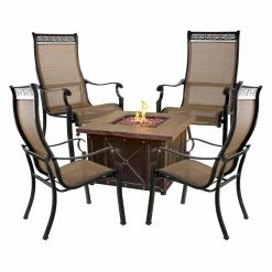 Deals ❤️ Conversation Sets Hanover Monaco Aluminum 5 Piece Fire Pit Chat Set With Durastone Fire Pit 💯