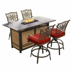 Brand new 🔥 Patio Dining Sets Hanover Traditions Aluminum 5 Piece Counter Height Fire Pit Dining Set 💯