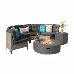 New 😀 Best Selling Home Conversation Sets Navagio Wicker 6 Piece Half Round Fire Pit Patio Set 💯