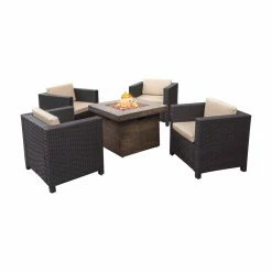 New ⌛ Conversation Sets HN Outdoor Prater Wicker 4 Piece Fire Pit Patio Set 🎁