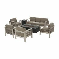 Buy 🧨 Best Selling Home Conversation Sets Cape Coral Aluminum 7 Piece Fire Pit Patio Set ⌛