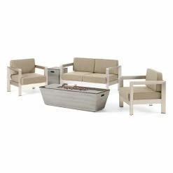 Outlet 🥰 Best Selling Home Decor Conversation Sets Versace Outdoor Aluminum 4 Seater Chat Set With Fire Pit 😍