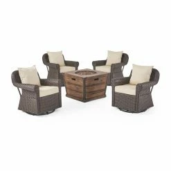 Cheap 😉 Best Selling Home Decor Conversation Sets Naliya Outdoor Wicker 4 Seater Swivel Club Chairs With Fire Pit Set 😀