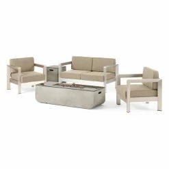 Best Sale 👍 Best Selling Home Decor Conversation Sets Leanah Outdoor Aluminum 4 Seater Chat Set With Fire Pit 👍