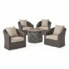 Brand new ⌛ Best Selling Home Decor Conversation Sets Keisi Outdoor Wicker 4 Seater Swivel Club Chair Set With Fire Pit 🌟