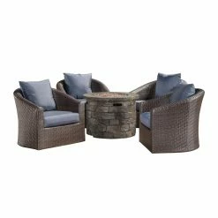 Top 10 🥰 Best Selling Home Decor Conversation Sets Janika Outdoor Wicker 4 Seater Swivel Club Chair Set With Fire Pit ❤️