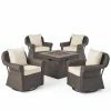 Cheapest 🌟 Best Selling Home Decor Conversation Sets Yamato Outdoor Wicker Swivel Club Chair And Fire Pit Set - 5 Piece Dark Brown - Beige - And Natural ⌛