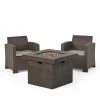 Cheap 😉 Best Selling Home Decor Conversation Sets Kaytlin Outdoor Faux Wicker Club Chair Set With Fire Pit - 2 Seater Brown And Mixed Beige 🌟