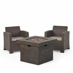 Cheap 😉 Best Selling Home Decor Conversation Sets Kaytlin Outdoor Faux Wicker Club Chair Set With Fire Pit - 2 Seater Brown And Mixed Beige 🌟