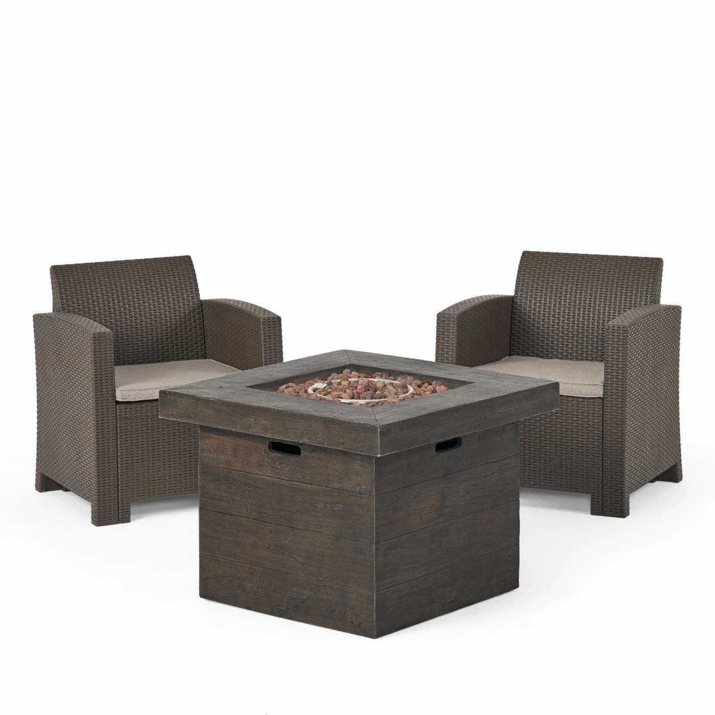 Cheap ๐ Best Selling Home Decor Conversation Sets Kaytlin Outdoor Faux Wicker Club Chair Set With Fire Pit - 2 Seater Brown And Mixed Beige ๐ 1 Cheap ๐ Best Selling Home Decor Conversation Sets Kaytlin Outdoor Faux Wicker Club Chair Set With Fire Pit - 2 Seater Brown And Mixed Beige ๐