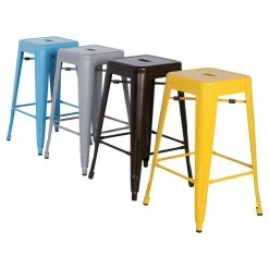 Discount 🤩 Bar Height Chairs Chintaly Tremont 30 In. Galvanized Steel Backless Bar Stools - Set Of 4 ✨