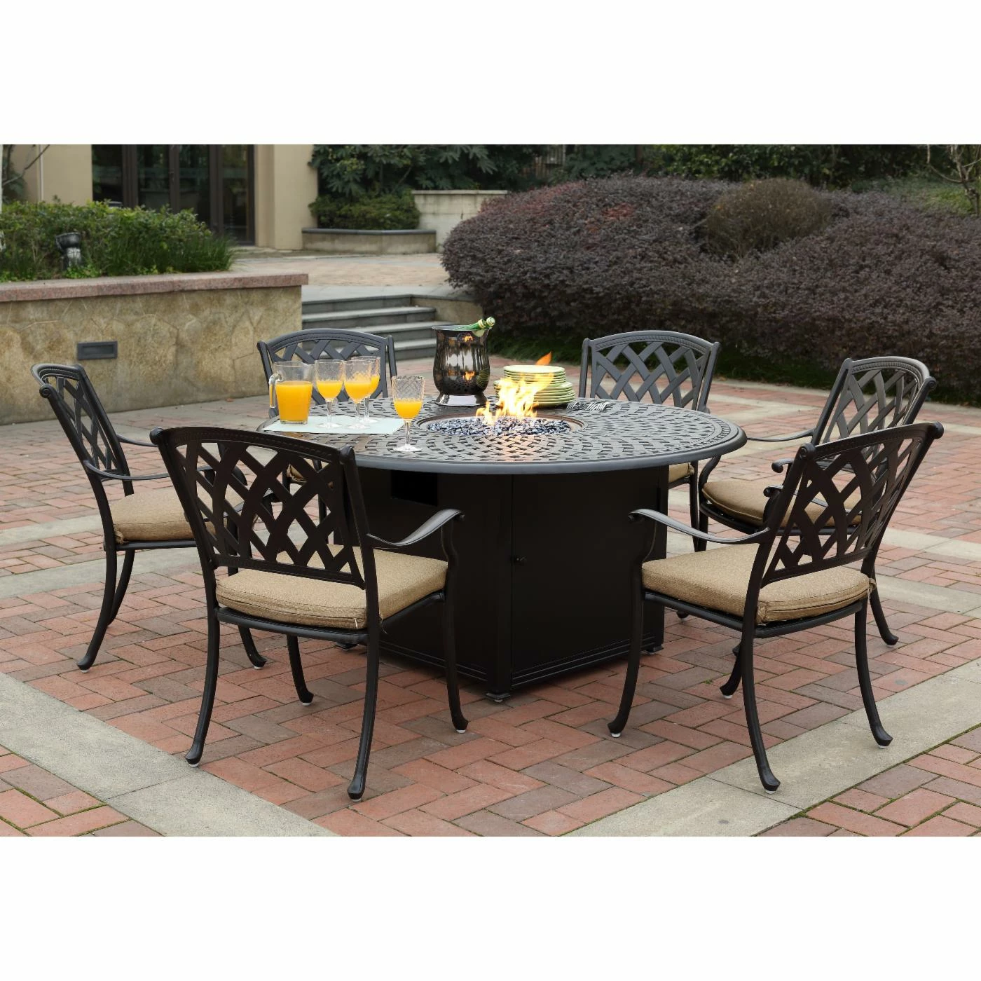 Flash Sale ⌛ Patio Dining Sets Darlee Ocean View Aluminum 7 Piece Round Gas Firepit Dining Set ✔️ 1 Flash Sale ⌛ Patio Dining Sets Darlee Ocean View Aluminum 7 Piece Round Gas Firepit Dining Set ✔️