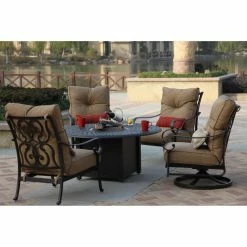 Cheap 🎉 Conversation Sets Darlee Santa Anita Cast Aluminum 5 Piece Patio Propane Fire Pit Conversation ⭐